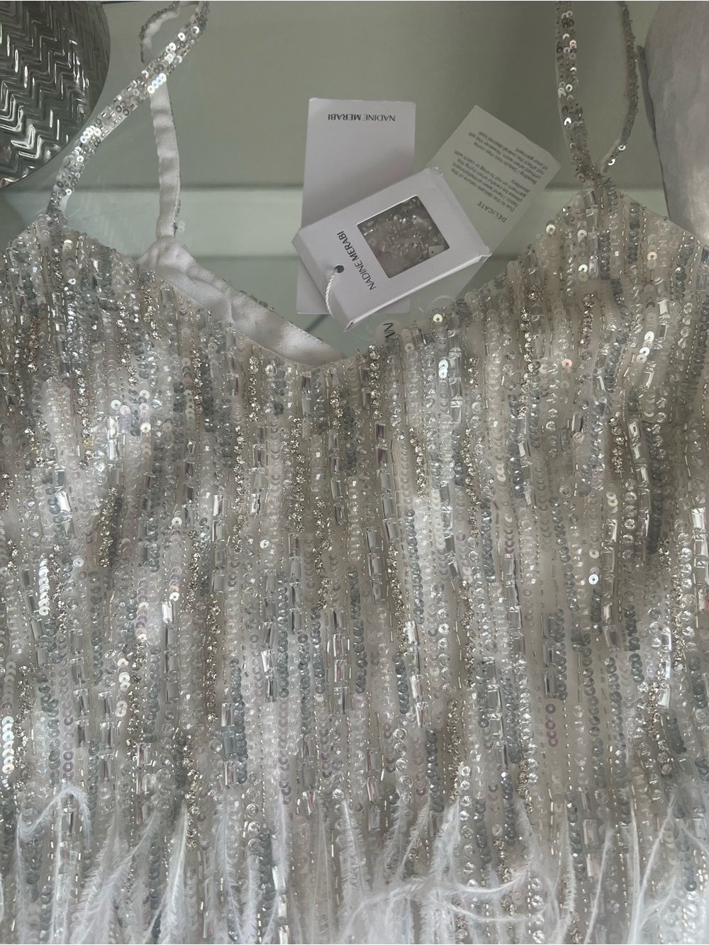 NWT Nadine Merabi Christy Sequin and Feather Cocktail Dress - Picture 6 of 8